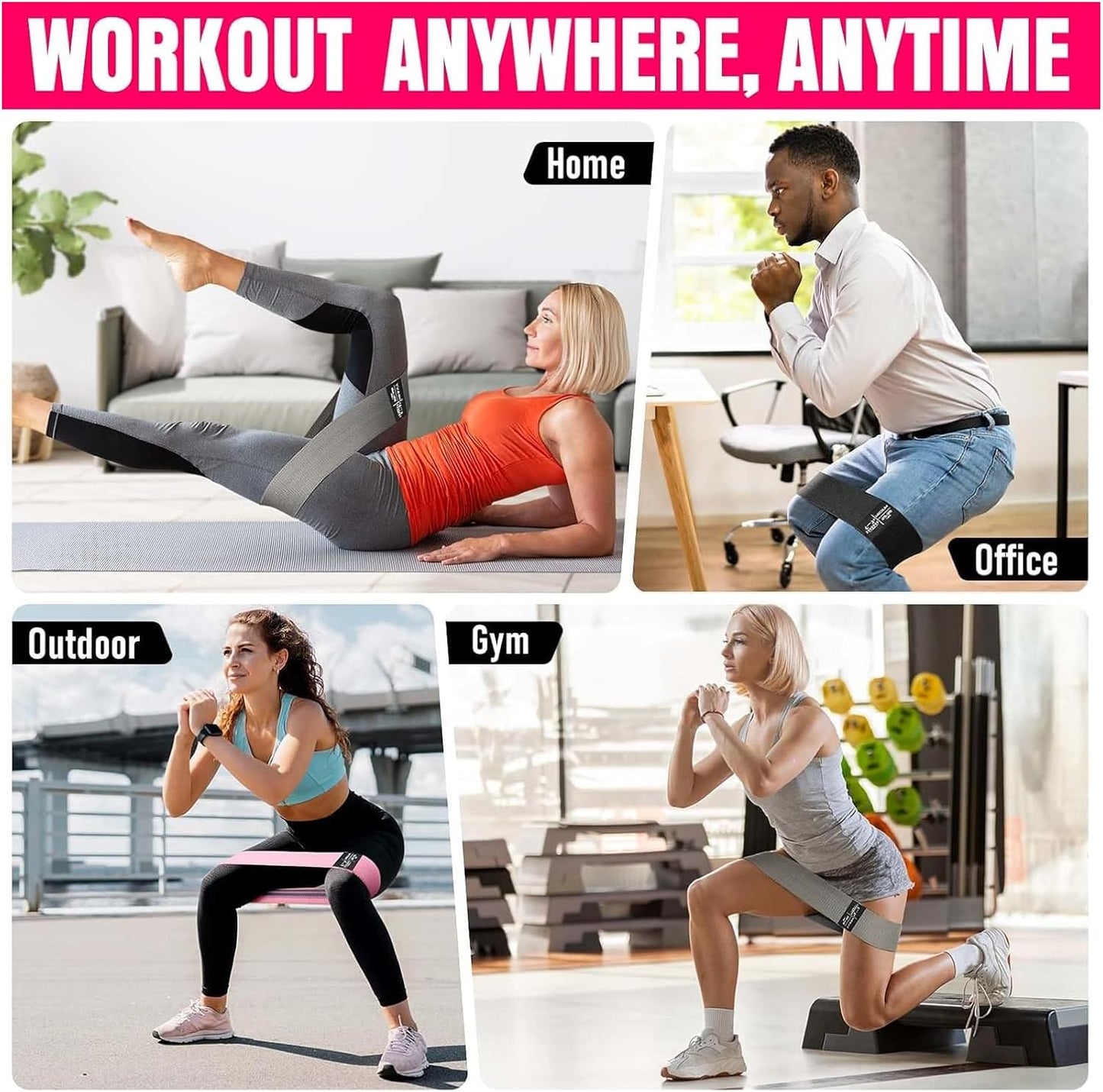 Booty & Resistance Bands – 3 Level Non-Slip Fabric Exercise Bands for Legs & Glutes, Women & Men, Squats, Hip Thigh Training, Yoga, Pilates, Home Workout