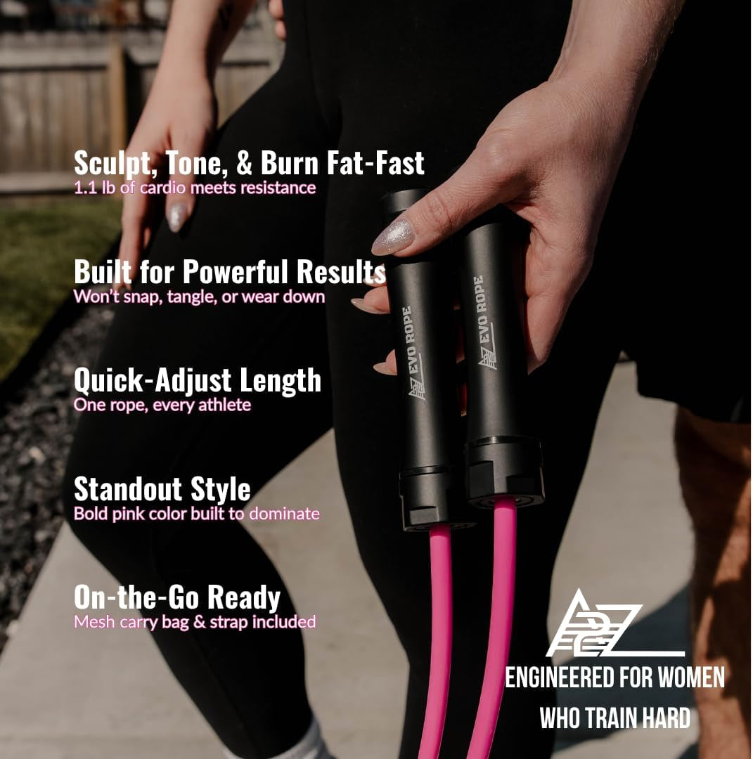 Evo Rope | 1.1LB Weighted Jump Rope for Women & Men – Adjustable 10Mm Heavy PVC Skipping Rope for Fitness, Ideal for High-Intensity Training, MMA, Boxing, Crossfit, Weight-Loss Workouts