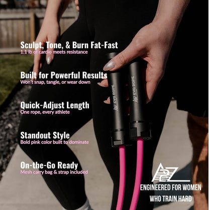 Evo Rope | 1.1LB Weighted Jump Rope for Women & Men – Adjustable 10Mm Heavy PVC Skipping Rope for Fitness, Ideal for High-Intensity Training, MMA, Boxing, Crossfit, Weight-Loss Workouts
