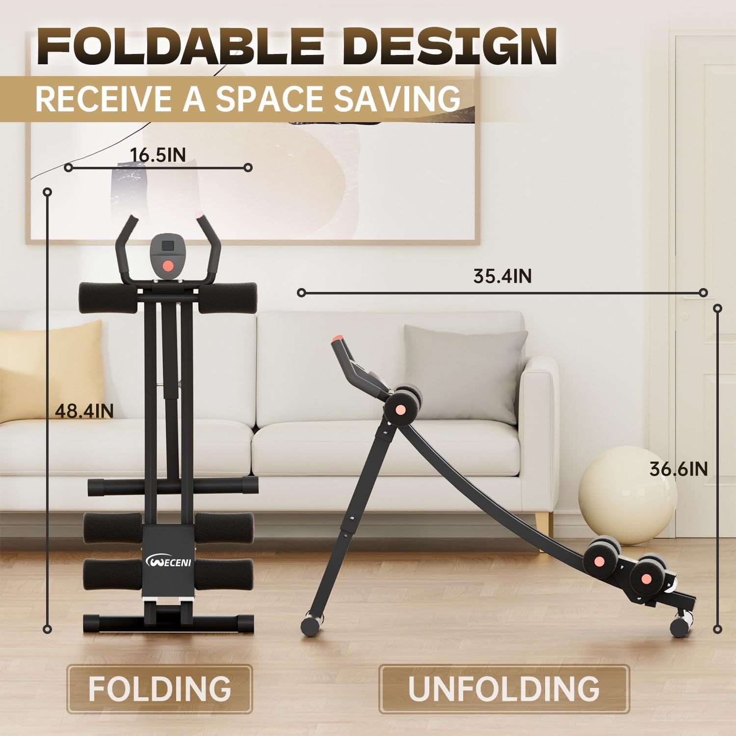 Abdominal Trainers, Adjustable AB Machine at Home or Gym for Core Strength Training, Ab Cruncher Foldable Fitness Gear for Men and Women Exercise &Workout