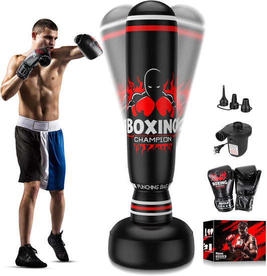 Freestanding Punching Bag, Includes Boxing Gloves and Electric Air Pump
