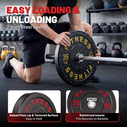 2" Bumper Plates Set Olympic Weight Plates for Barbell Strength Training |  2Inch Weights Plates Set, Floor Protective Plates, 20-600Lbs Rubber Bumper Plates for Weightlifting, Bench Press