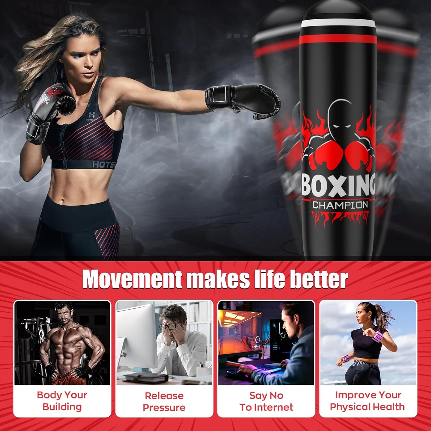 Freestanding Punching Bag, Includes Boxing Gloves and Electric Air Pump