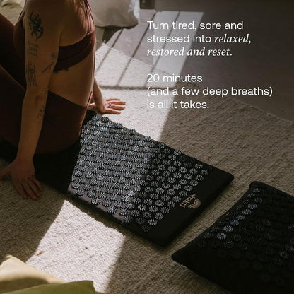 Acupressure Mat for Tension Release, Premium Level 2 Black | Relaxation, Massage Muscles, Aid Sleep, Unlock Inner Tension, Similar to Acupuncture, Made with Organic Cotton & ABS Spikes