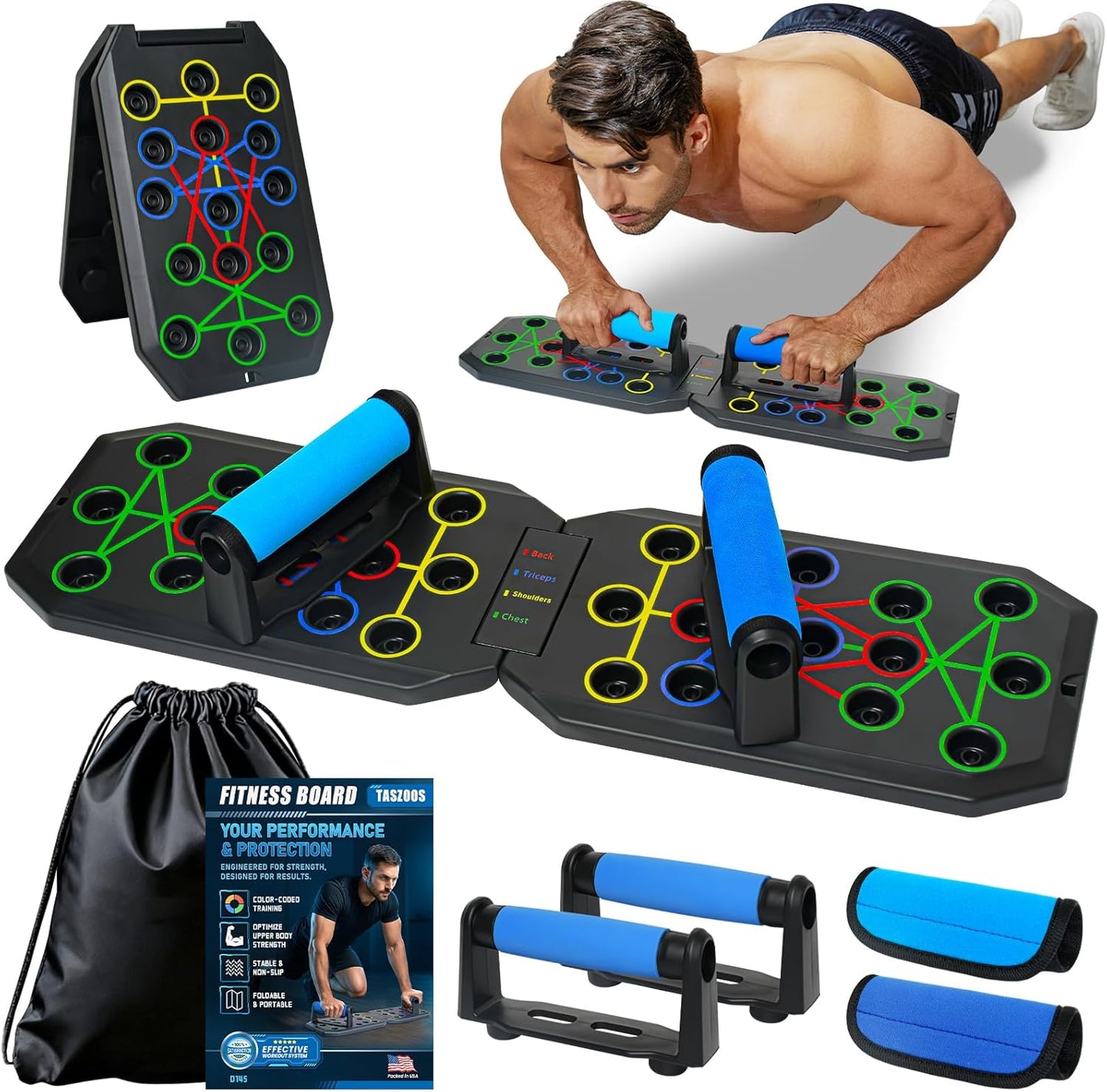 Push up Board Fitness - Portable Foldable Pushup Board | 20 in 1 Push up Bar at Home Gym - Strength Training Equipment for Men and Women