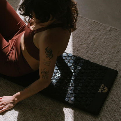 Acupressure Mat for Tension Release, Premium Level 2 Black | Relaxation, Massage Muscles, Aid Sleep, Unlock Inner Tension, Similar to Acupuncture, Made with Organic Cotton & ABS Spikes
