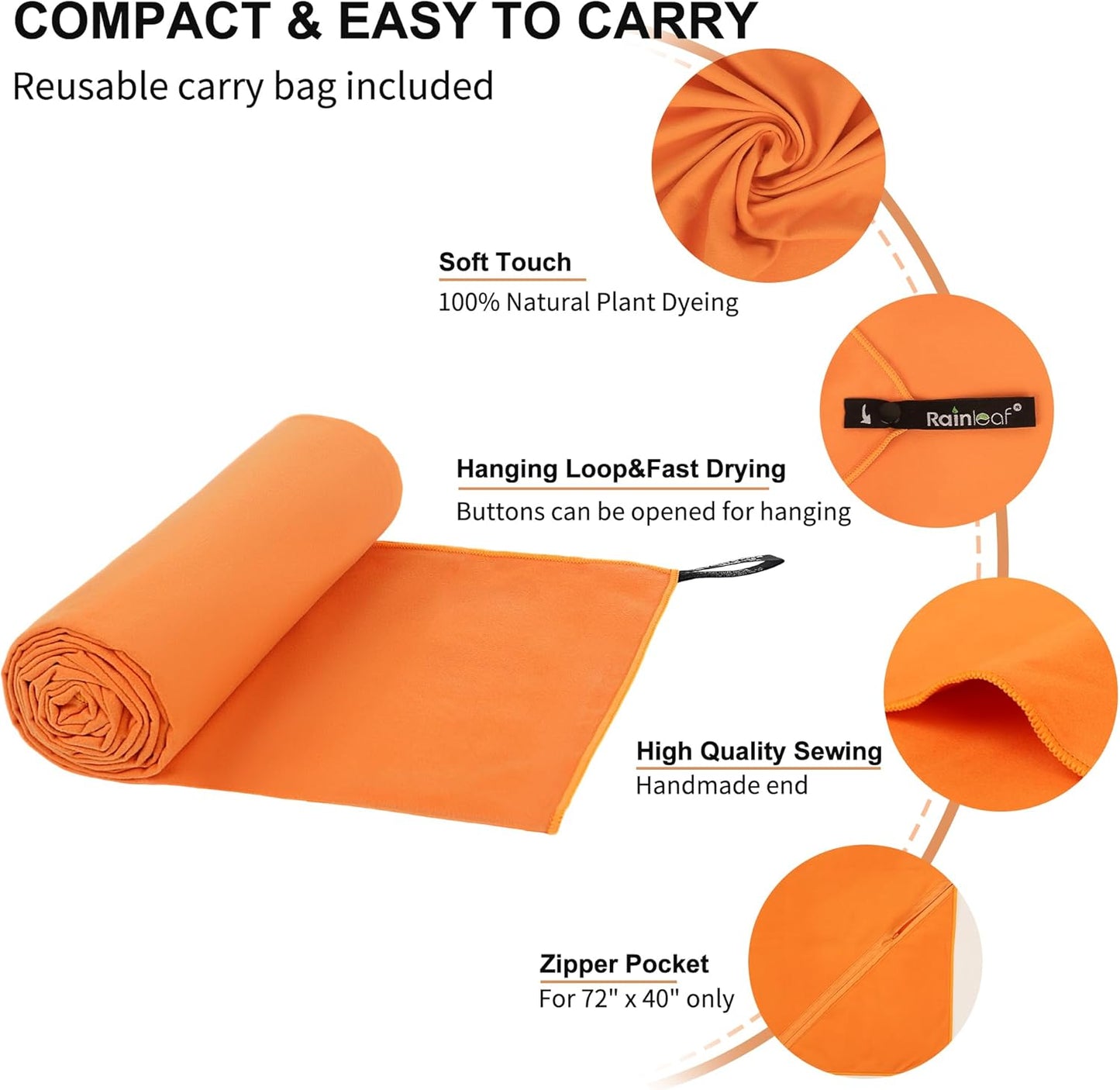 Microfiber Towel Quick Dry Camping & Travel & Gym Towel. Compact | Super Absorbent, Lightweight, Fast Drying. Suitable for Beach, Bath, Backpacking, Hiking, Swim.