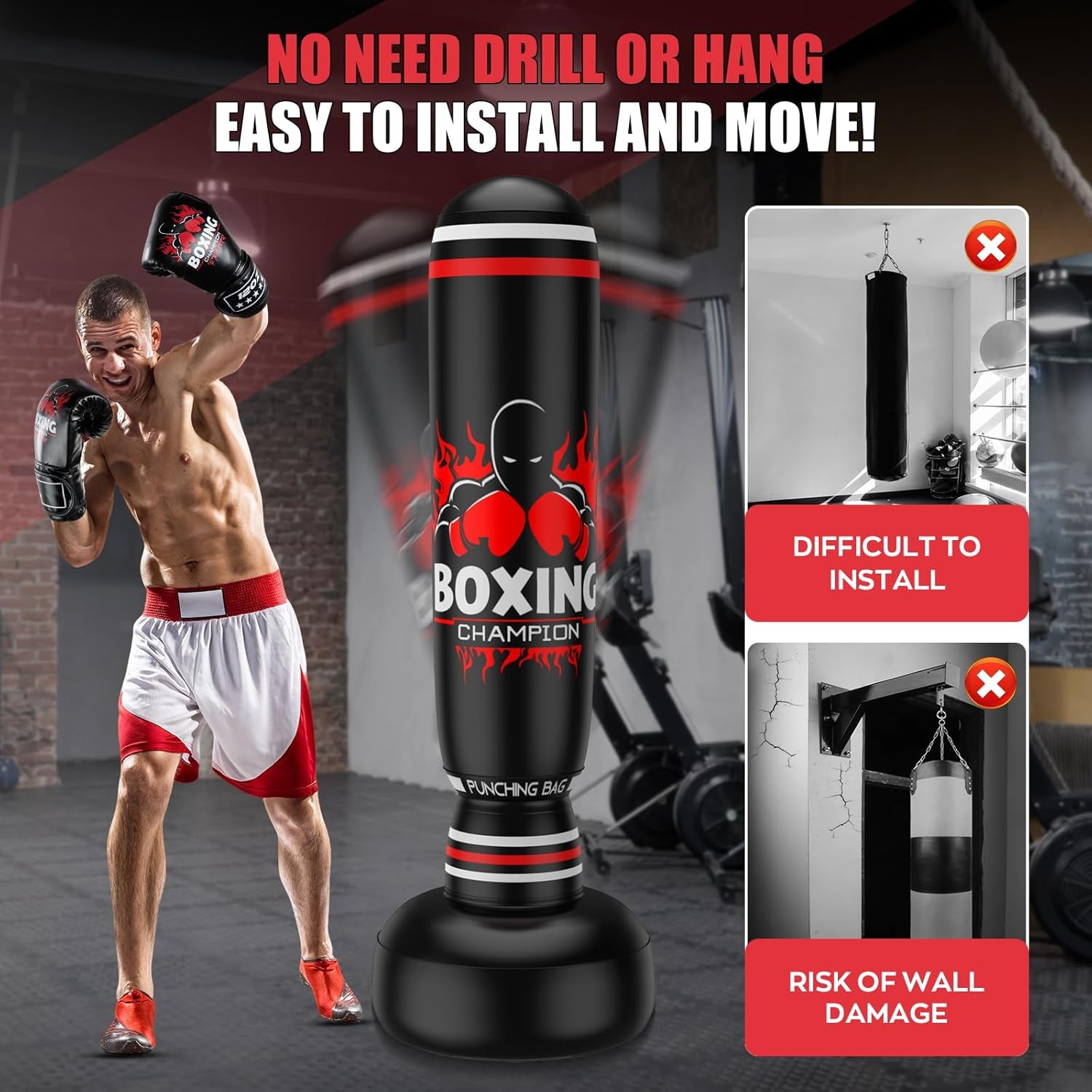 Freestanding Punching Bag, Includes Boxing Gloves and Electric Air Pump