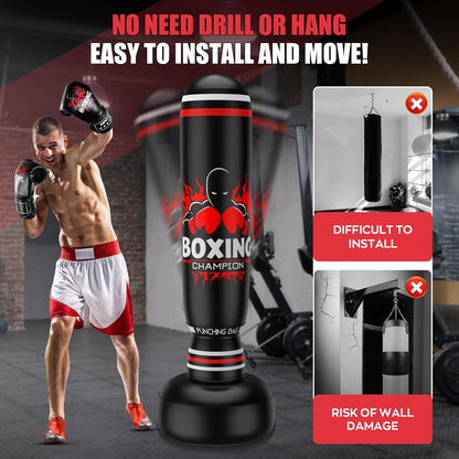 Freestanding Punching Bag, Includes Boxing Gloves and Electric Air Pump