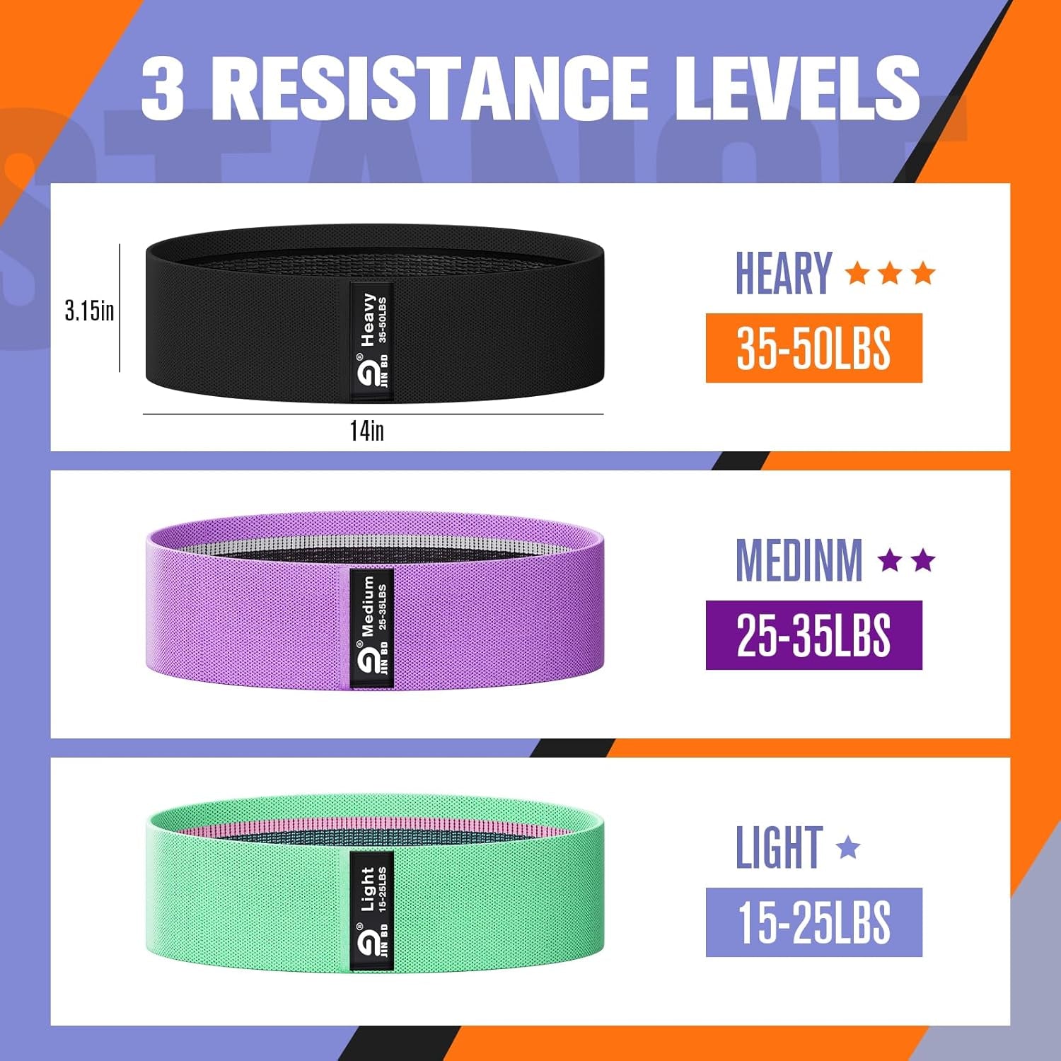 Booty & Resistance Bands – 3 Level Non-Slip Fabric Exercise Bands for Legs & Glutes, Women & Men, Squats, Hip Thigh Training, Yoga, Pilates, Home Workout