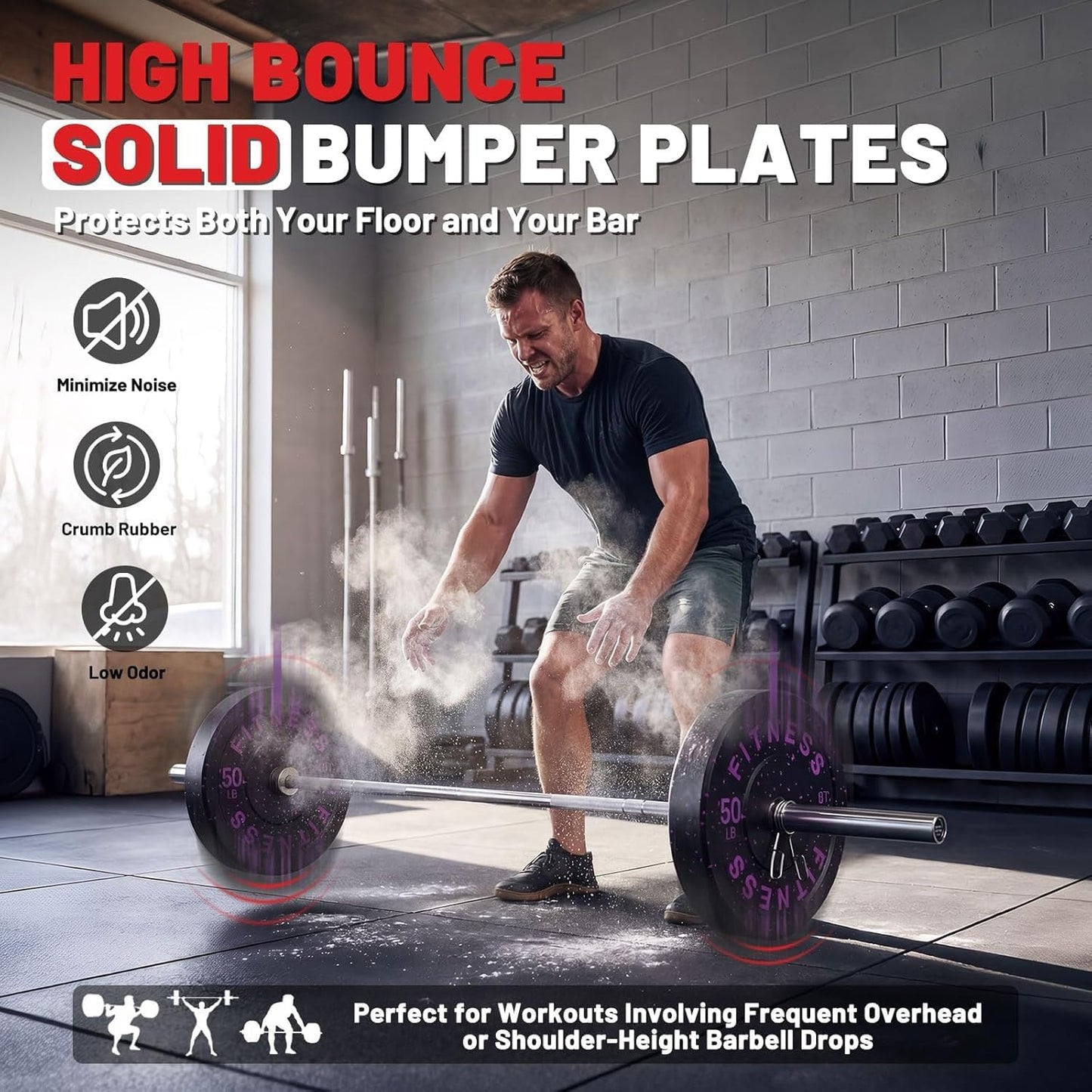 2" Bumper Plates Set Olympic Weight Plates for Barbell Strength Training |  2Inch Weights Plates Set, Floor Protective Plates, 20-600Lbs Rubber Bumper Plates for Weightlifting, Bench Press