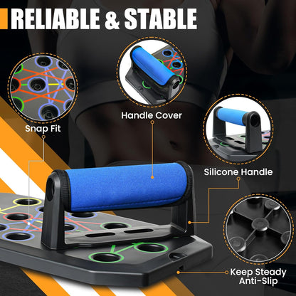 Push up Board Fitness - Portable Foldable Pushup Board | 20 in 1 Push up Bar at Home Gym - Strength Training Equipment for Men and Women