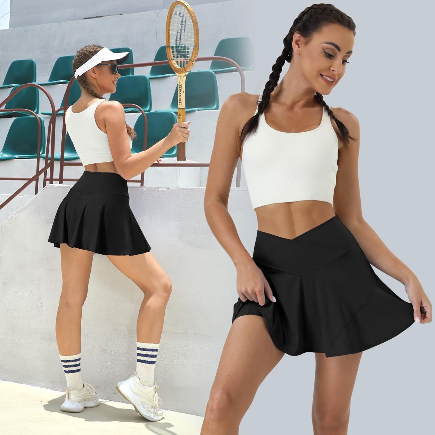 Tennis Skirt for Women High Waisted Golf Skirts with Pockets Shorts Crossover Athletic Pleated Skorts